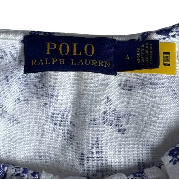 Polo Ralph Lauren Ruffled Floral Linen Off-Shoulder Dress Sz 6 - Picture 9 of 12